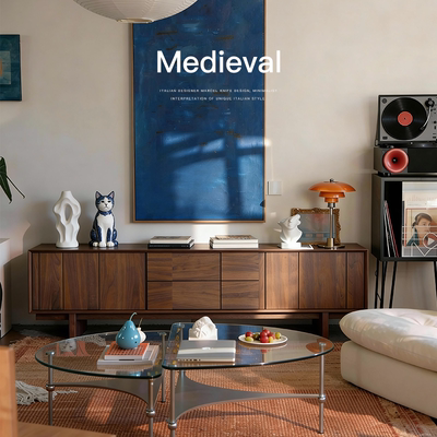 已夏木序电视柜黑胡桃中古客厅实木收纳柜家用侘寂储物大容量