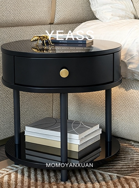 已夏静谧系列意式极简钢琴烤漆黑色轻奢创意卧室设计师新款床头柜