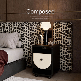 已夏弧影高级感意式 儿童高端烤漆实木床头柜卧室家用 极简设计师款