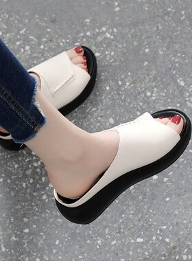 柽一竹贸易商行厚底半拖凉鞋女显瘦显腿长软底鞋鱼嘴一字拖鞋x