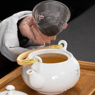 0J0陶瓷茶壶带过滤网手工白瓷描金泡茶提梁壶大号现代简约家用单