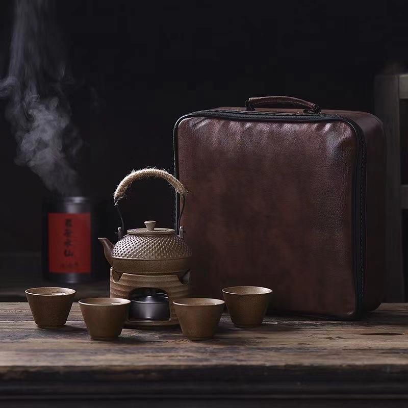 粗陶提梁壶套装泡茶煮茶围炉茶壶便携式旅行功夫茶具套装车载露营