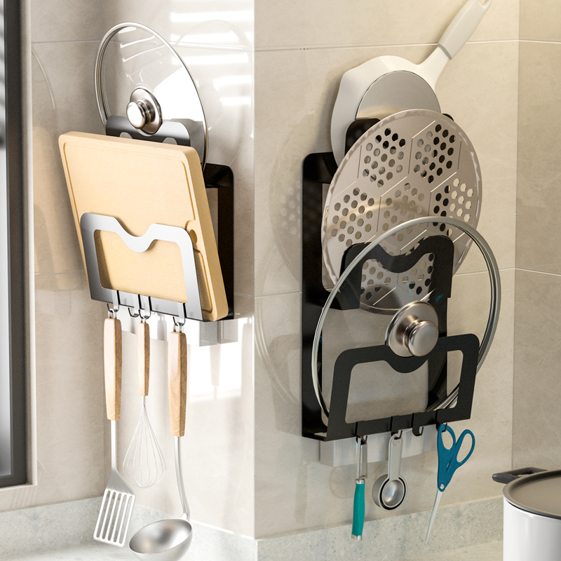 厨房锅盖架壁挂收纳放菜板架子沥水砧板案板置物架带接水盒免打孔