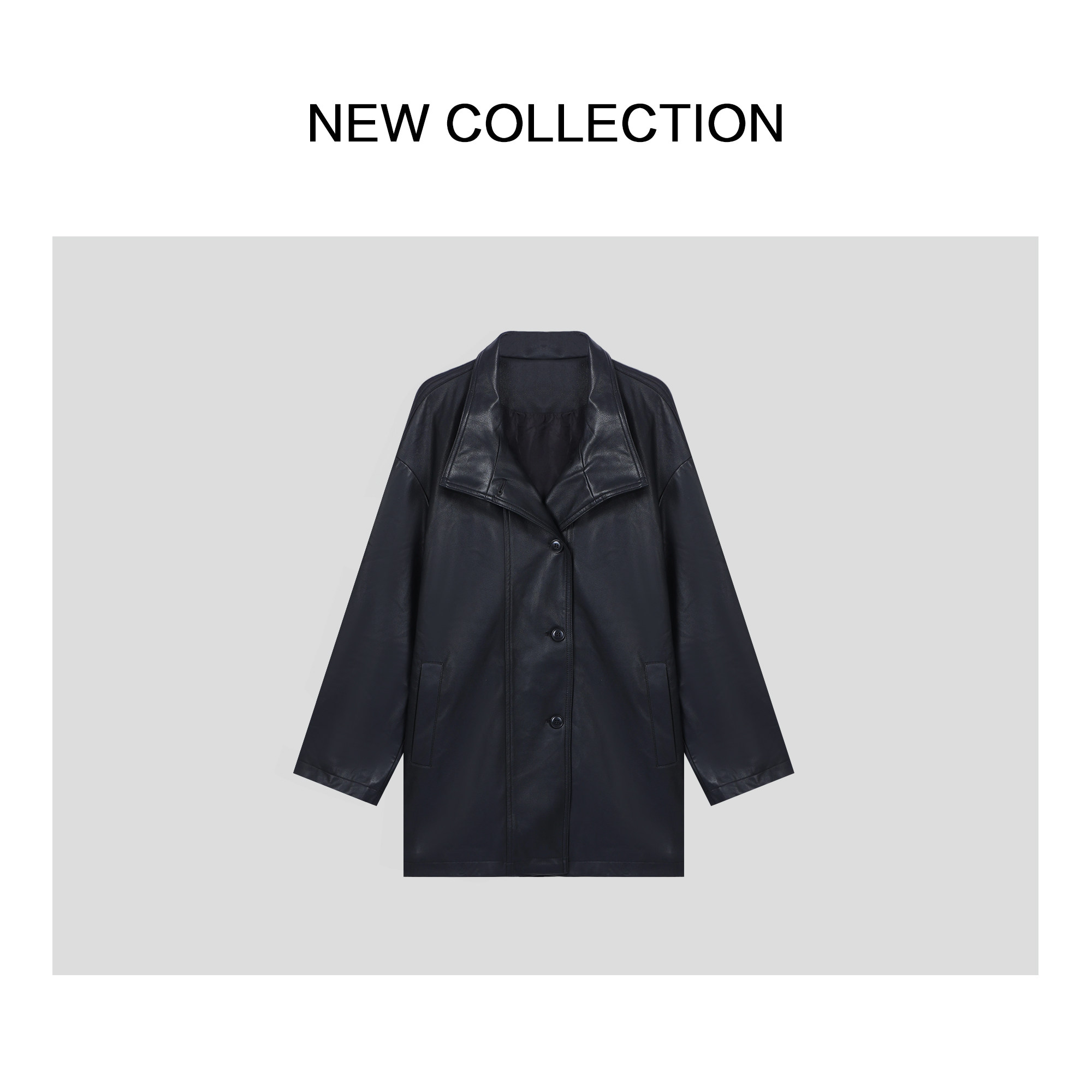 【爆米花专享】黑色翻领中长款风衣 F1538006