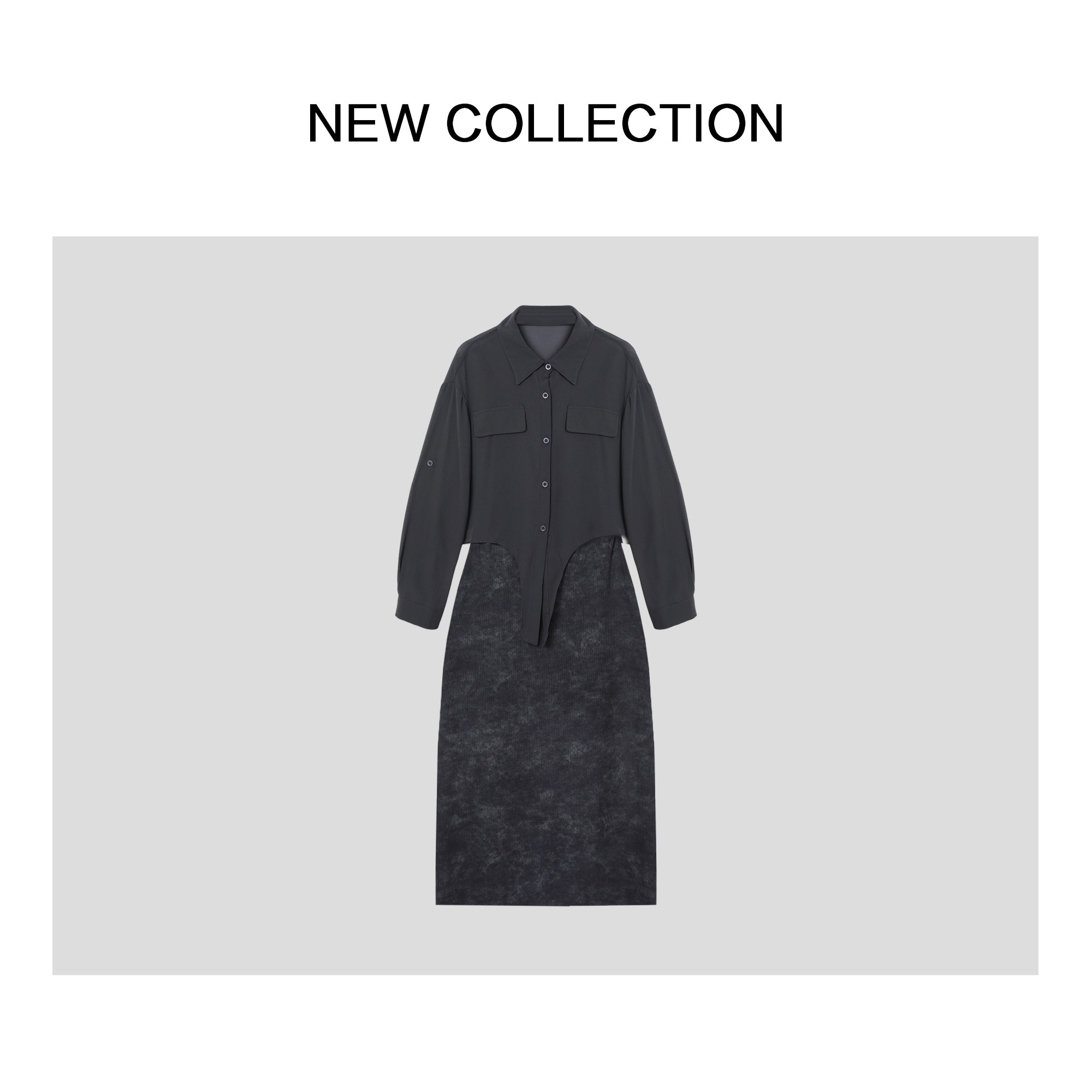 【一一专享】宽松上衣+灰调暗纹吊带长裙简约松弛两件套 L1536010,女装/女士精品,时尚套装,淘宝优惠券,粉丝福利购,淘宝优惠卷