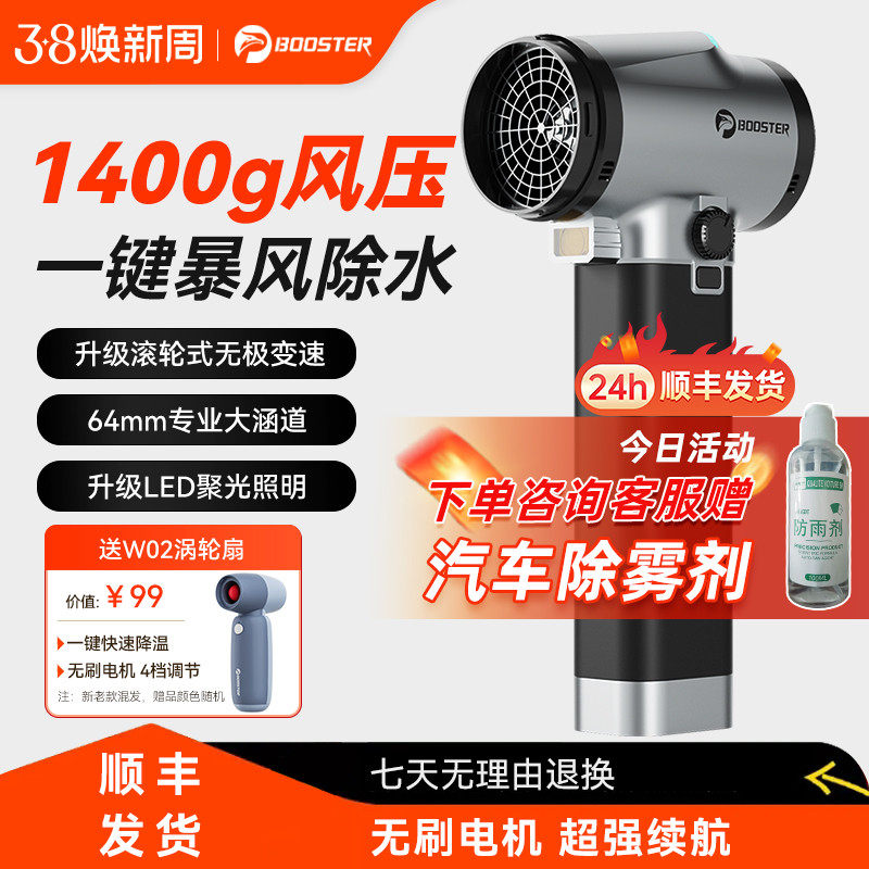 菠萝君暴力涡轮风扇高速涡轮吹风机手持64mm涵道吹水机无刷电机车载超强风力洗车户外电吹风工业级吹干吹尘枪