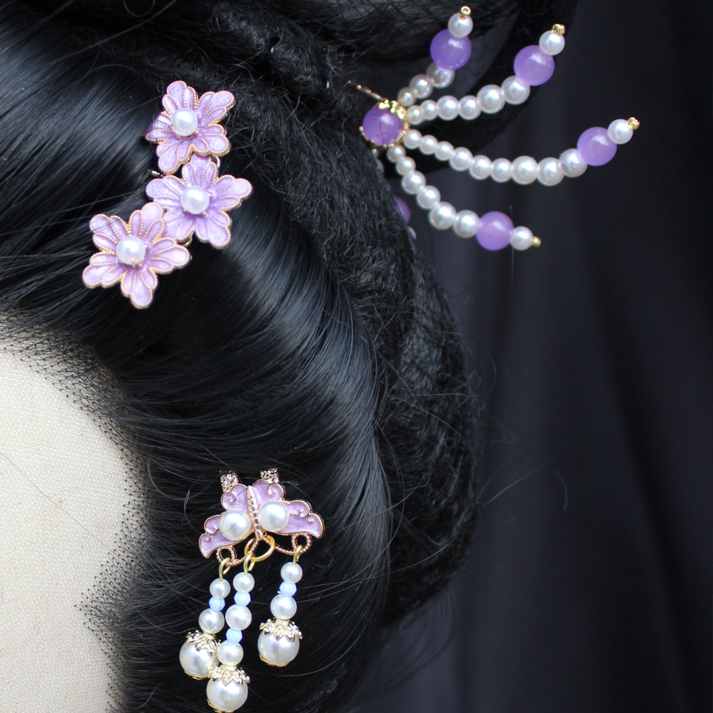 绛尾儿蝴蝶U型发钗簪子