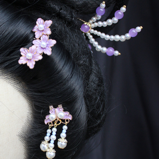 绛尾儿 蝴蝶U型发钗 花朵发簪 流苏耳环 汉服头饰 新中式盘发簪子