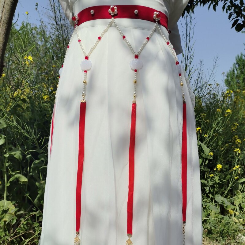 绛尾儿 珍珠流苏绶带 酢浆草结古风汉服配饰红色腰封手工腰链,服饰配件/皮带/帽子/围巾,汉服服配,淘宝优惠券,粉丝福利购,淘宝优惠卷