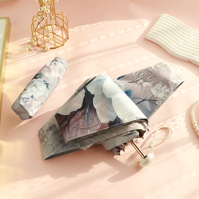 双面印花复古花雨伞女五折迷你小巧便携遮阳伞防晒防紫外线晴雨伞