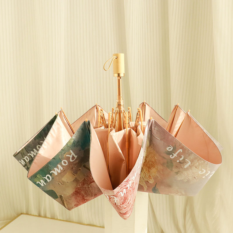 复古花卉三折手开超轻折叠伞女晴雨两用八骨伞面防水防晒遮阳伞