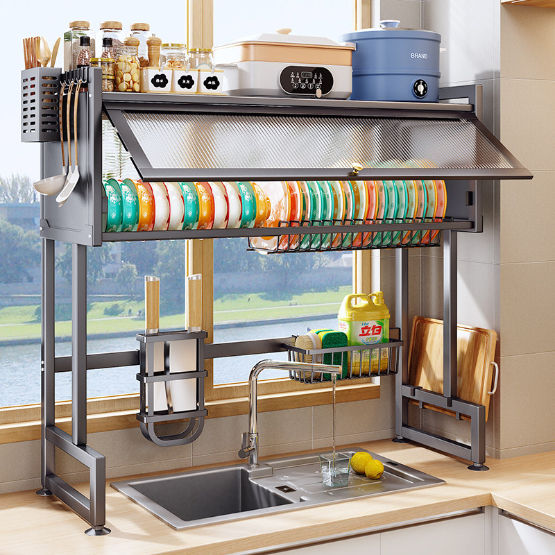 厨房水槽置物架洗碗槽水池上方防尘碗柜台面碗碟收纳盒碗盘沥水架