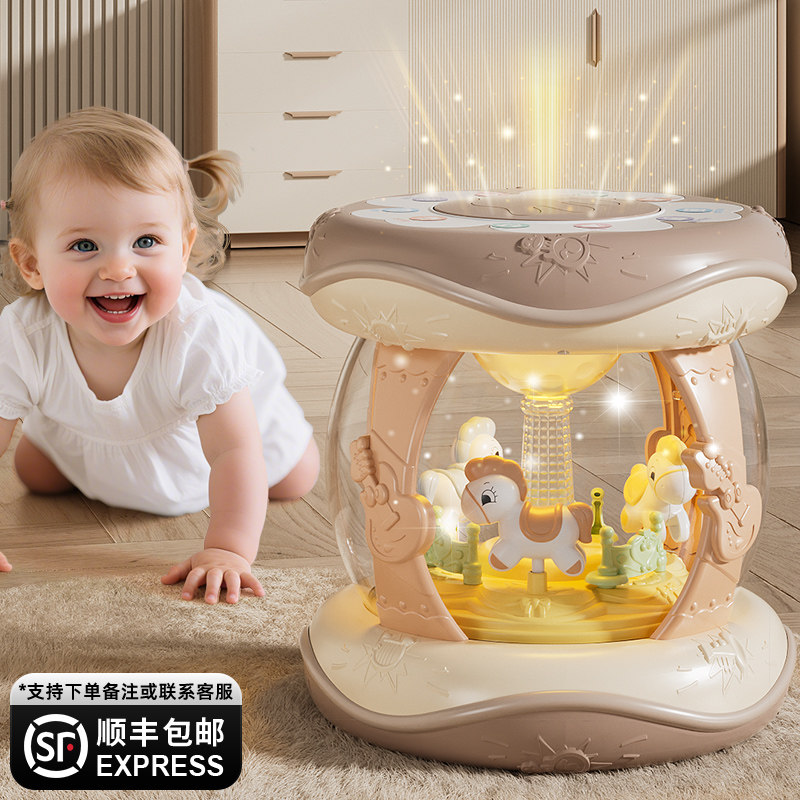 婴儿手拍鼓宝宝玩具6个月以上早教0一1岁2益智旋转木马音乐拍拍鼓