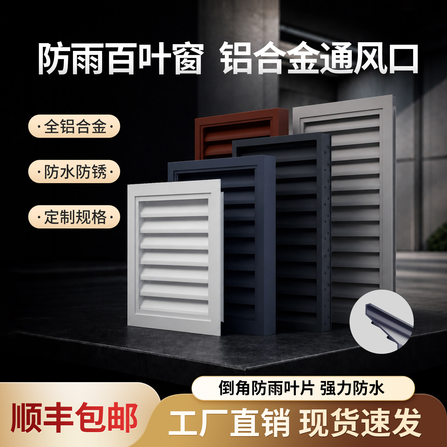 铝合金防雨百叶窗通风口外墙百叶格栅排烟口防风罩空调外机罩定制