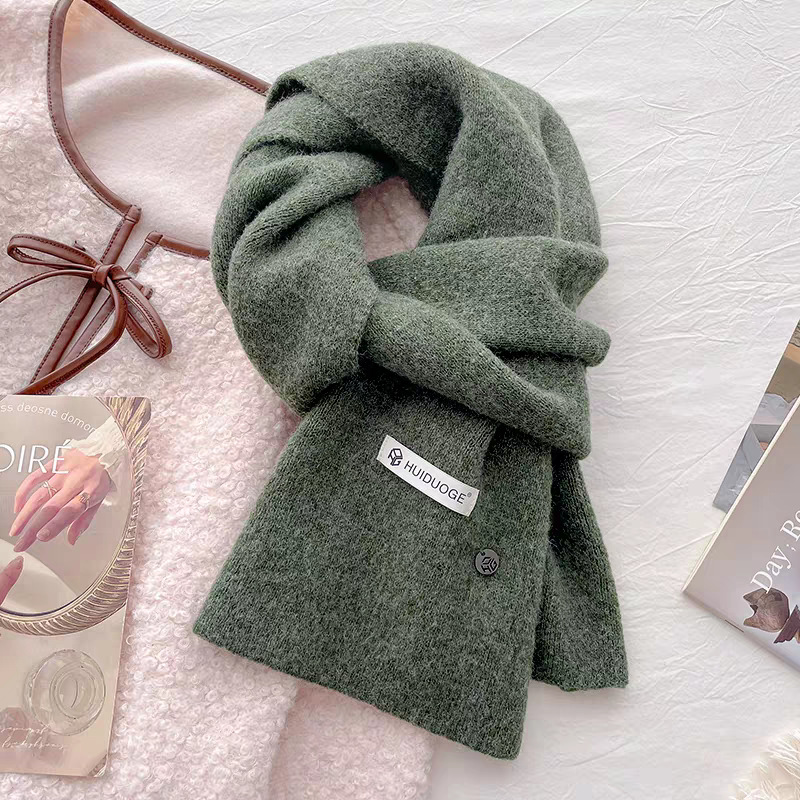 软糯纯色羊毛混纺百搭针织围巾女秋冬季高级感学生加厚保暖围脖男