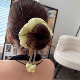 韩系甜美郁金香大肠圈高级感发饰头花后脑勺半扎发发圈丸子头发绳