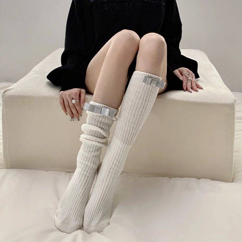 春季条纹蝴蝶结袜子女中筒灰色长筒堆堆袜洛丽塔小腿袜jk日系棉袜,女士内衣/男士内衣/家居服,内衣配件,淘宝优惠券,粉丝福利购,淘宝优惠卷