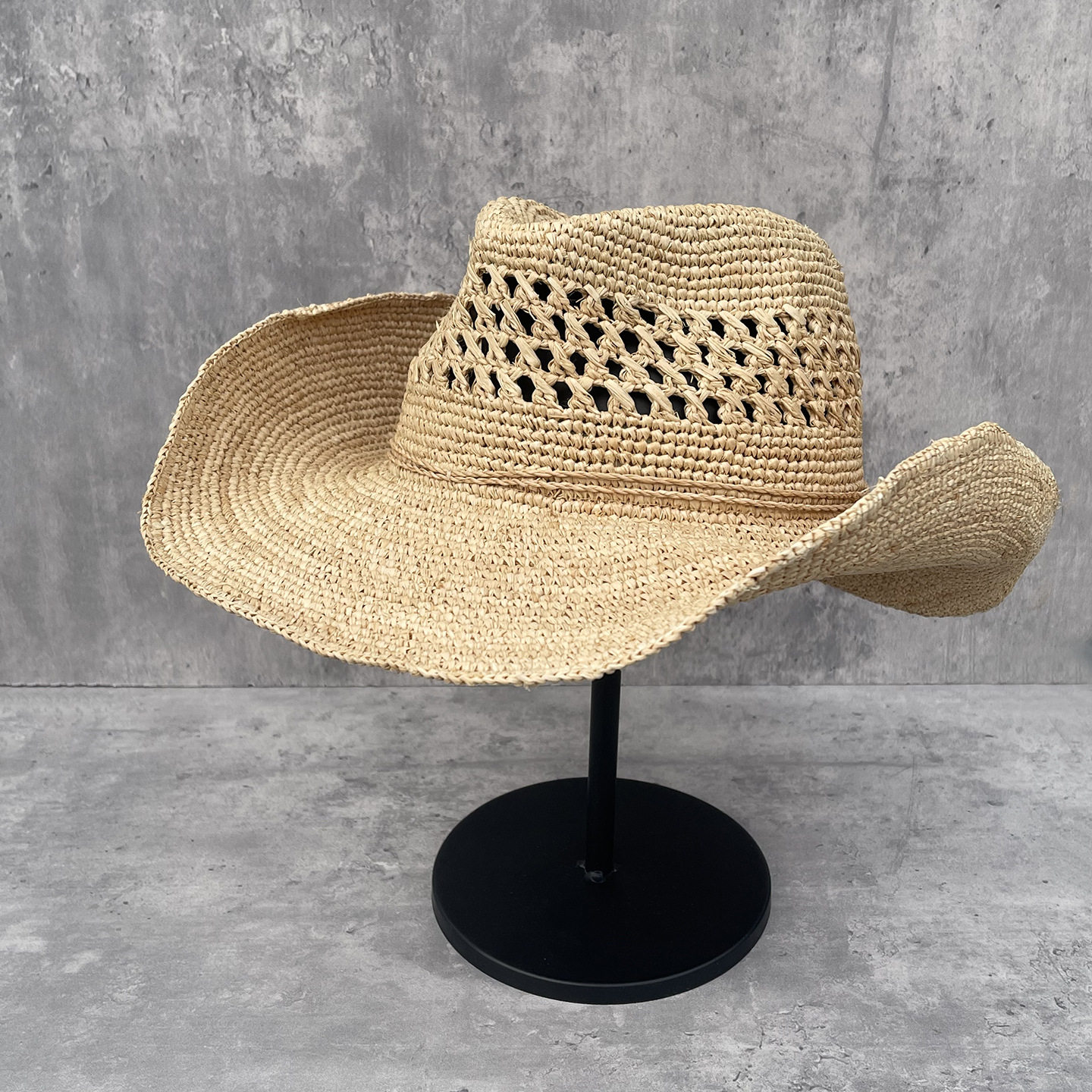 拉菲草手工编织镂空爵士帽牛仔风礼帽女夏季遮阳防晒透气草编草帽