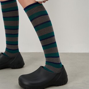 复古条纹撞色针织堆堆长筒袜秋冬显瘦小腿袜子可包秋裤韩国瑜伽袜