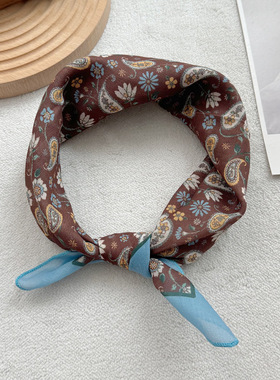 波尔多红色系小众显白棉麻小方巾女韩版时尚百搭装饰包头发带领巾