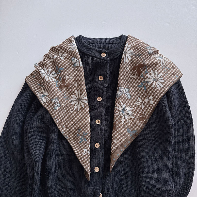 双面双层印花厚款方巾女70x70花卉优雅围巾保暖领巾秋冬潮搭屁帘