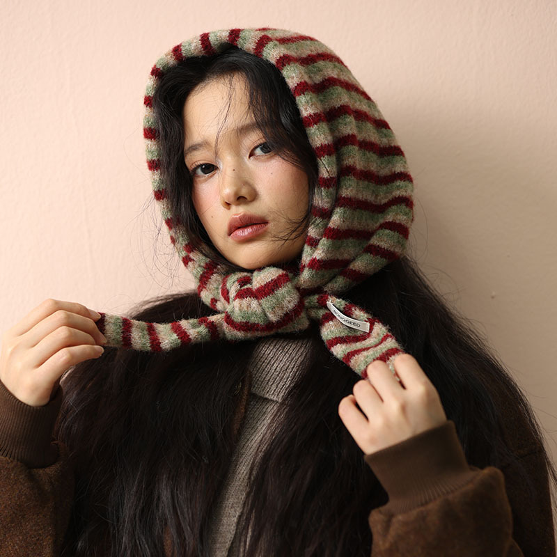 羊驼羊毛混纺冬季保暖三角巾女毛线氛围感护脖子围脖围巾学生复古