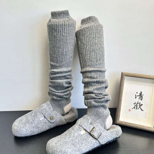 复古美拉德咖色踩脚中筒针织袜套