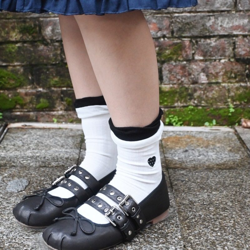 2026春夏新款袜子女花苞袜口拼色刺绣爱心潮袜甜美棉袜中筒袜,女士内衣/男士内衣/家居服,中筒袜,淘宝优惠券,粉丝福利购,淘宝优惠卷