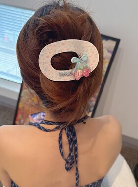 轻奢高级感醋酸碎花草莓鲍鱼夹少