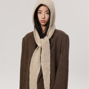 羊毛混纺帽子一体披肩2025秋冬保暖巴拉克拉法帽针织围巾毛线围脖