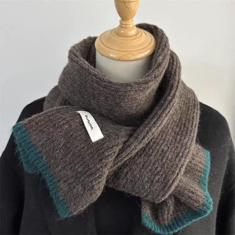 纯色仿羊绒围巾女冬季2025新款针织毛线加厚保暖学生百搭窄版围脖