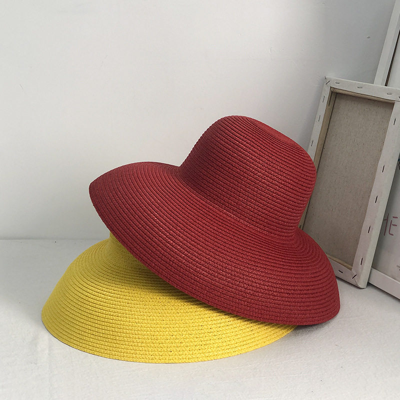 红色大檐草帽女夏季2026年新款草编圆顶法式复古海边沙滩遮阳帽子