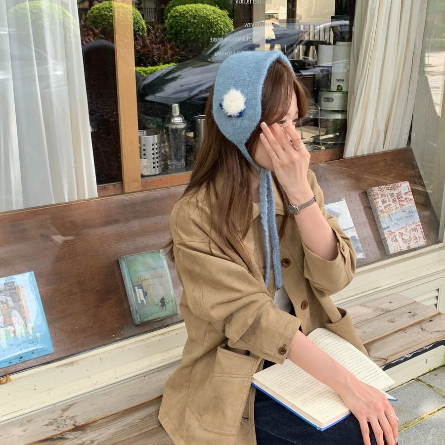 韩版手工小羊针织耳罩女冬季保暖防风护耳耳包细带小围脖百搭耳暖