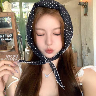 饰发带腰带领巾 法式 甜美波点花边三角丝巾女 百搭高级优雅头巾 装