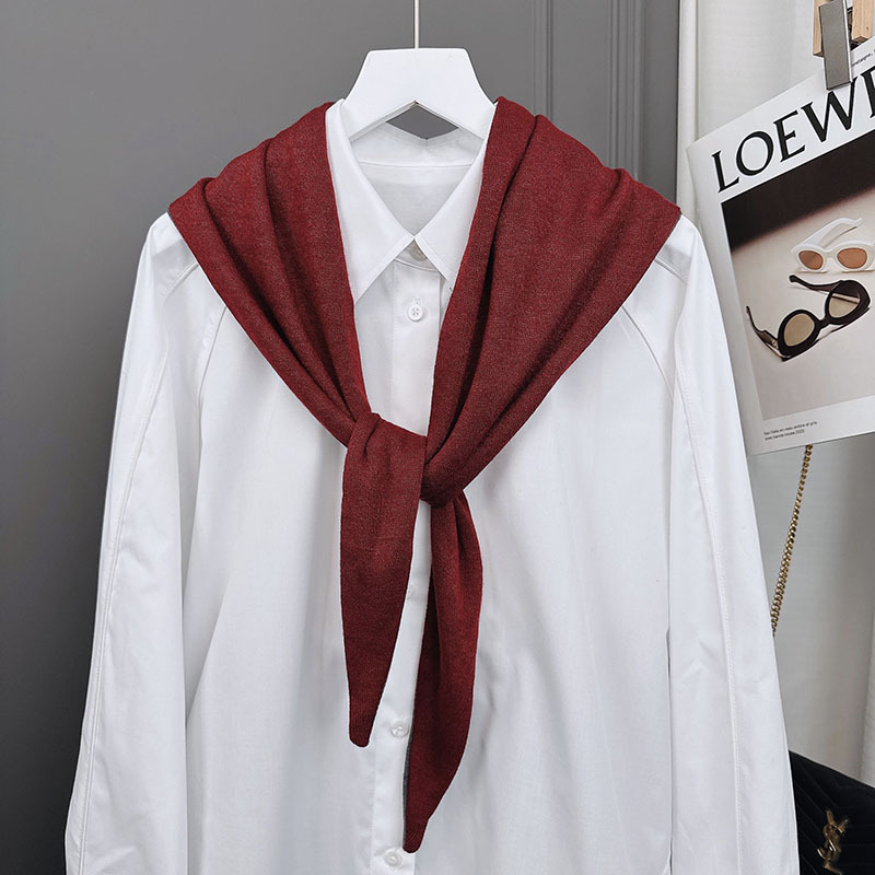 双面双层撞色三角巾女秋季日系保暖围脖领巾日韩爆款叠戴围巾网红