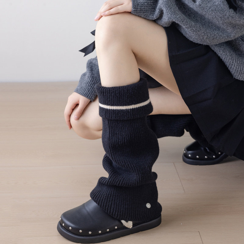 韩版金属扣设计感翻边羊毛袜套秋冬保暖纯色学院风针织堆堆腿套女,运动包/户外包/配件,腿套,淘宝优惠券,粉丝福利购,淘宝优惠卷