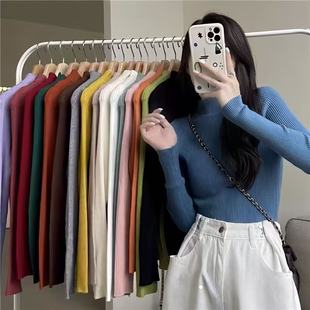 毛衣女款春秋冬长袖内搭修身打底衫半高领百搭韩版针织衫女装上衣