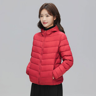 外套冬季 秋冬连帽90绒纯色休闲保暖加大码 防寒 羽绒服女新款 轻薄款