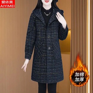 秋冬新款时尚减龄高级感毛呢外套女士百搭显瘦中长款加棉加厚大衣