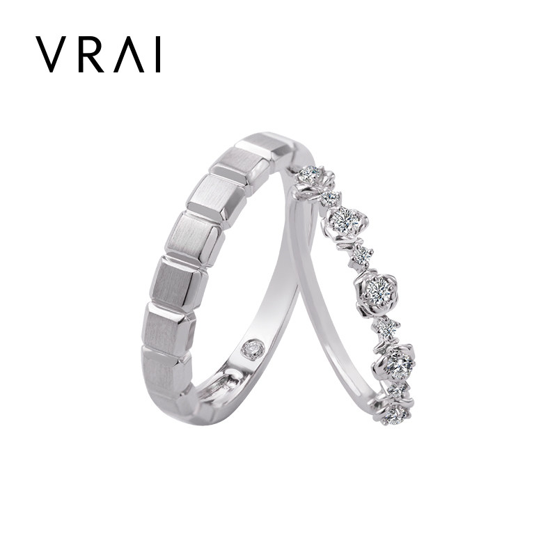 VRAI芮爱 玫瑰圆钻情侣对戒男戒女戒 结婚钻石戒指真钻