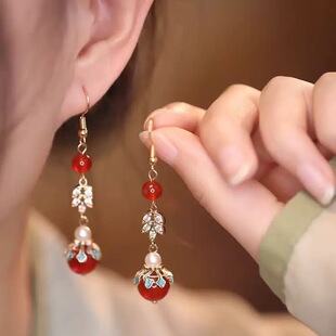 新中式国风长款流苏耳环女高级感古风汉服耳坠2025年新款气质耳饰