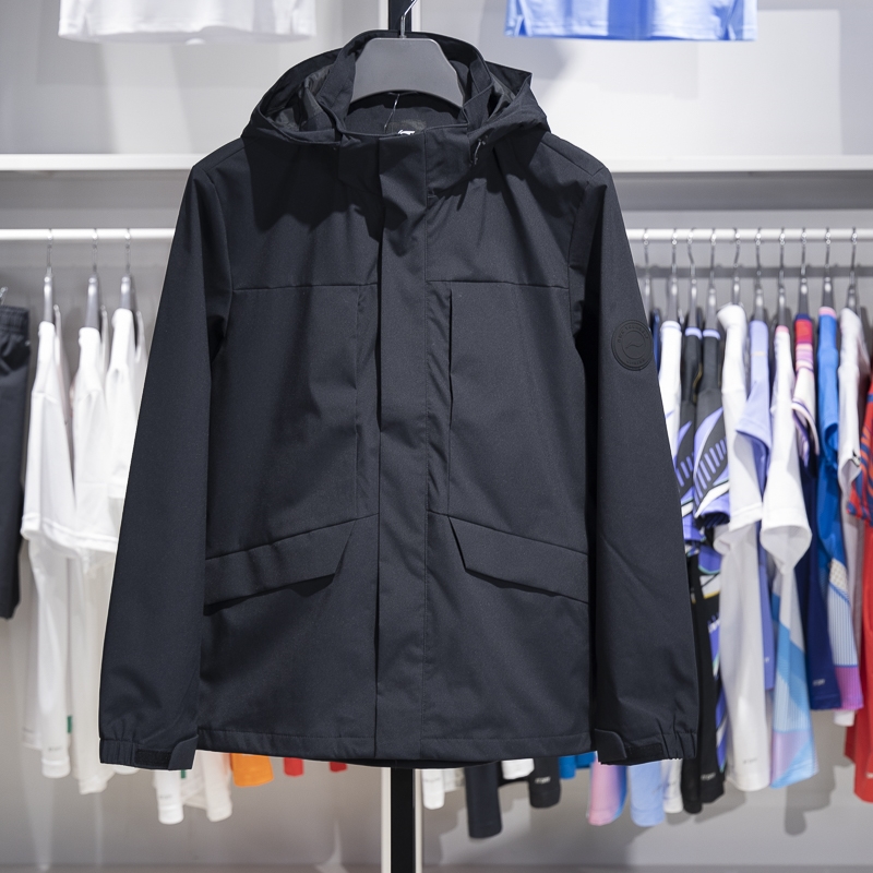 正品李宁运动风衣2024秋季团购男子防泼水可脱卸连帽外套AFDUA07