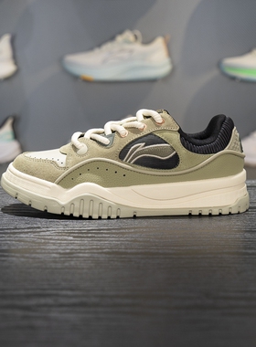 正品李宁布欧休闲鞋男子2025冬季低帮复古舒适软弹板鞋AGCV463