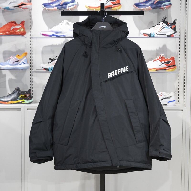 李宁保暖连帽中长款男子羽绒服