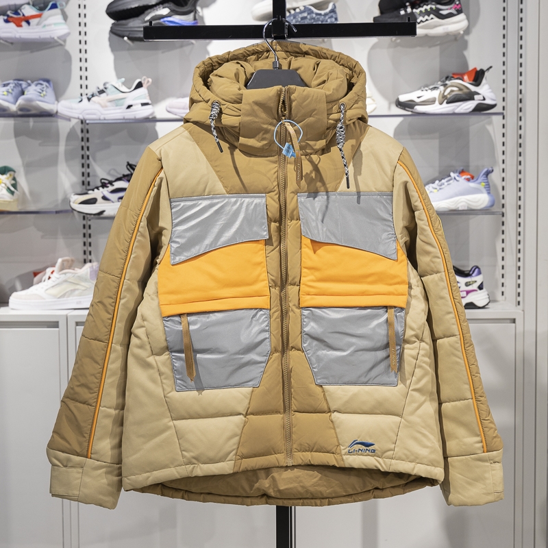 李宁保暖连帽短款男子羽绒服