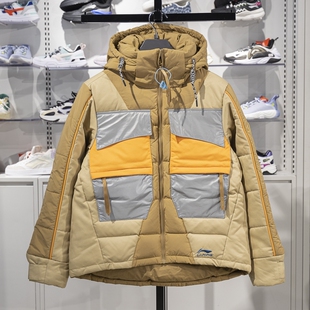 正品李宁男子短款羽绒服时装周走秀款运动保暖连帽外套AYMP165