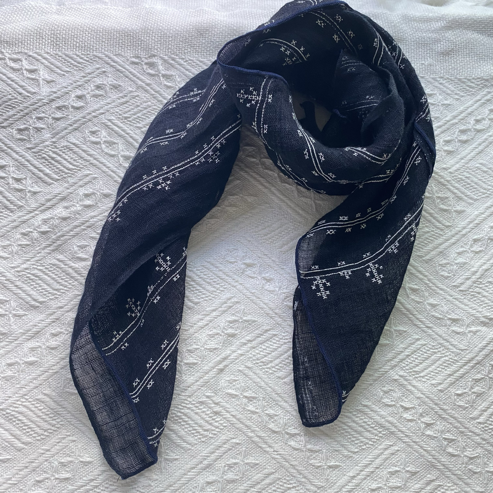 纯亚麻小方巾丝巾护颈藏蓝色围巾高级感丝巾女春秋夏季薄款百搭