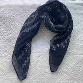 纯亚麻小方巾丝巾护颈藏蓝色围巾高级感丝巾女春秋夏季 百搭 薄款