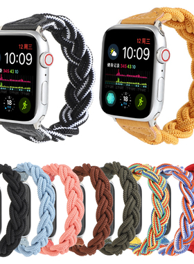 适用iwatch7/8表带单圈弹力绳编织纹apple watc6/h5/4/代SE苹果手表表带尼龙45/41/44/40mm男女款松紧带潮49