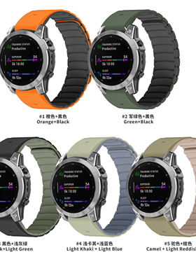 适用佳明飞耐时GarminFenix8/7X/5X/6/Epix Pro双色运动夏季表带Forerunner945/955/965/S70磁吸硅胶表带26mm